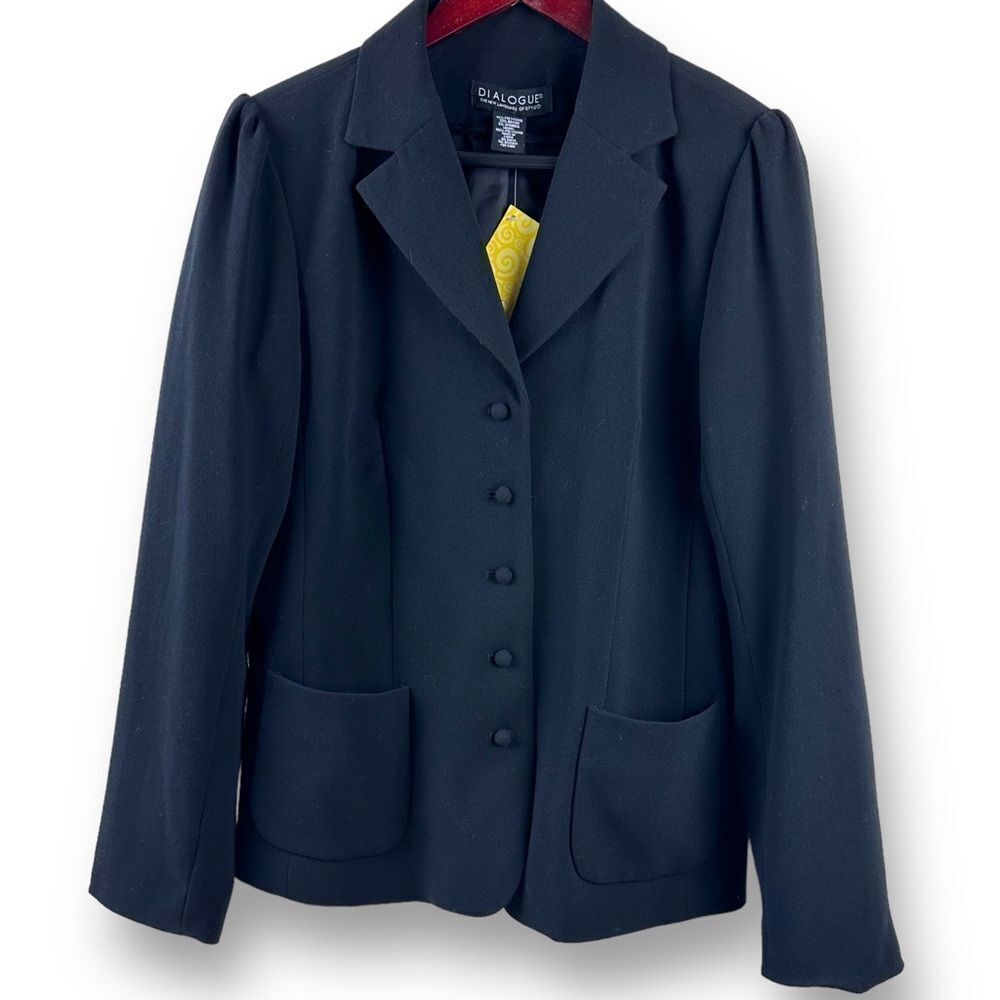 Dialogue By QVC Women's 8‎ Multi Button Down Blazer Jacket Black Classic Office